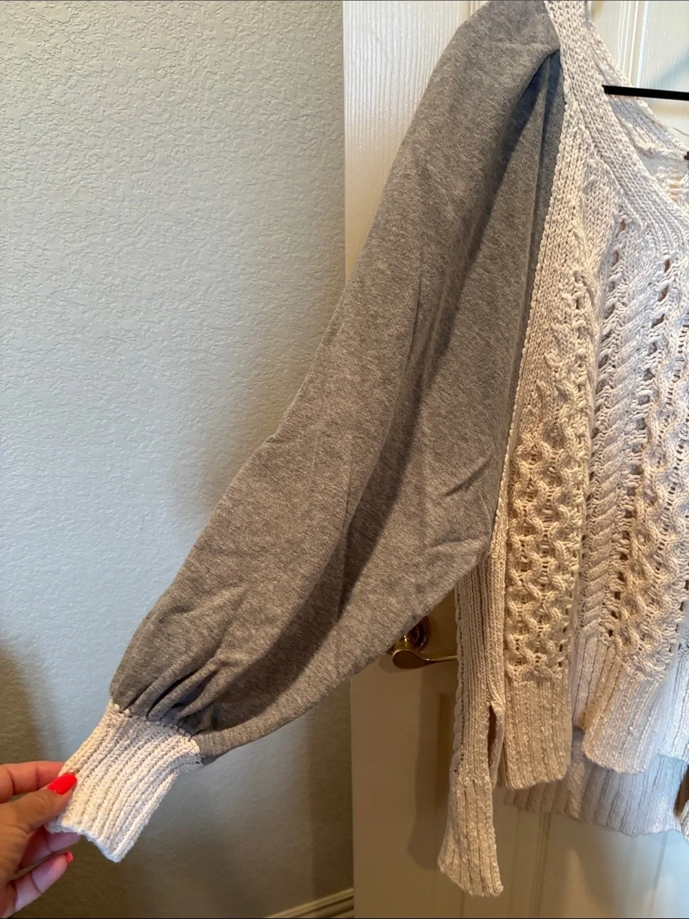 Free People Hideaway Cable Pullover Sweater Ivory Gray Oversized Small